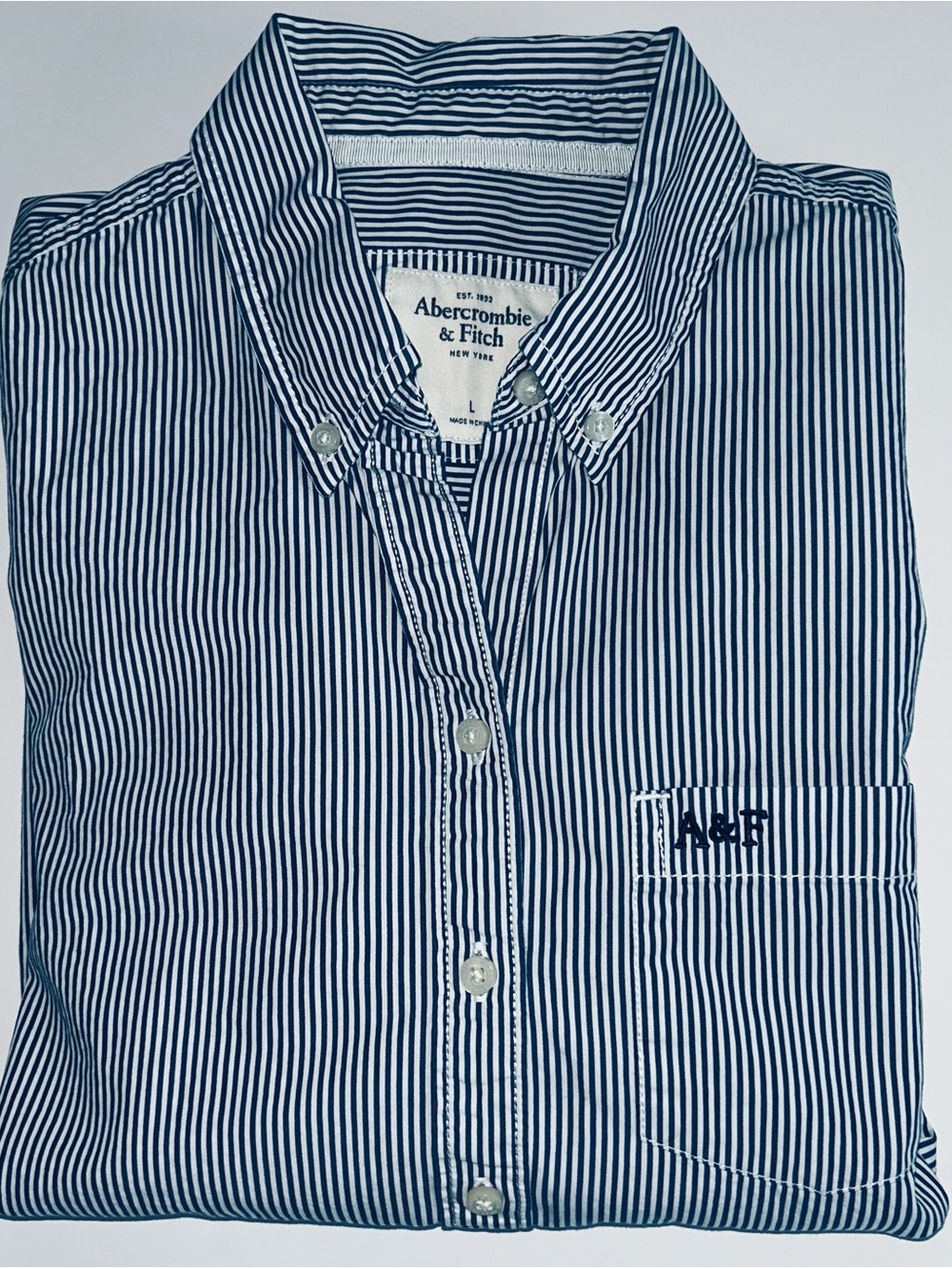Abercrombie & Fitch Blue Stripe Oxford Button Up Shirt Cotton Preppy Coastal L